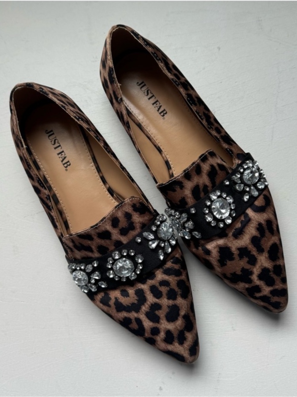 Just Fab Animal Print Jeweled Flats